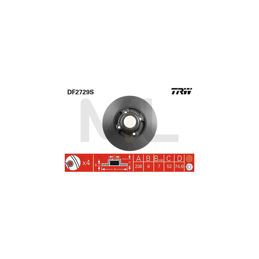 TRW DF2729S Brake Disc Solid  - 1 piece