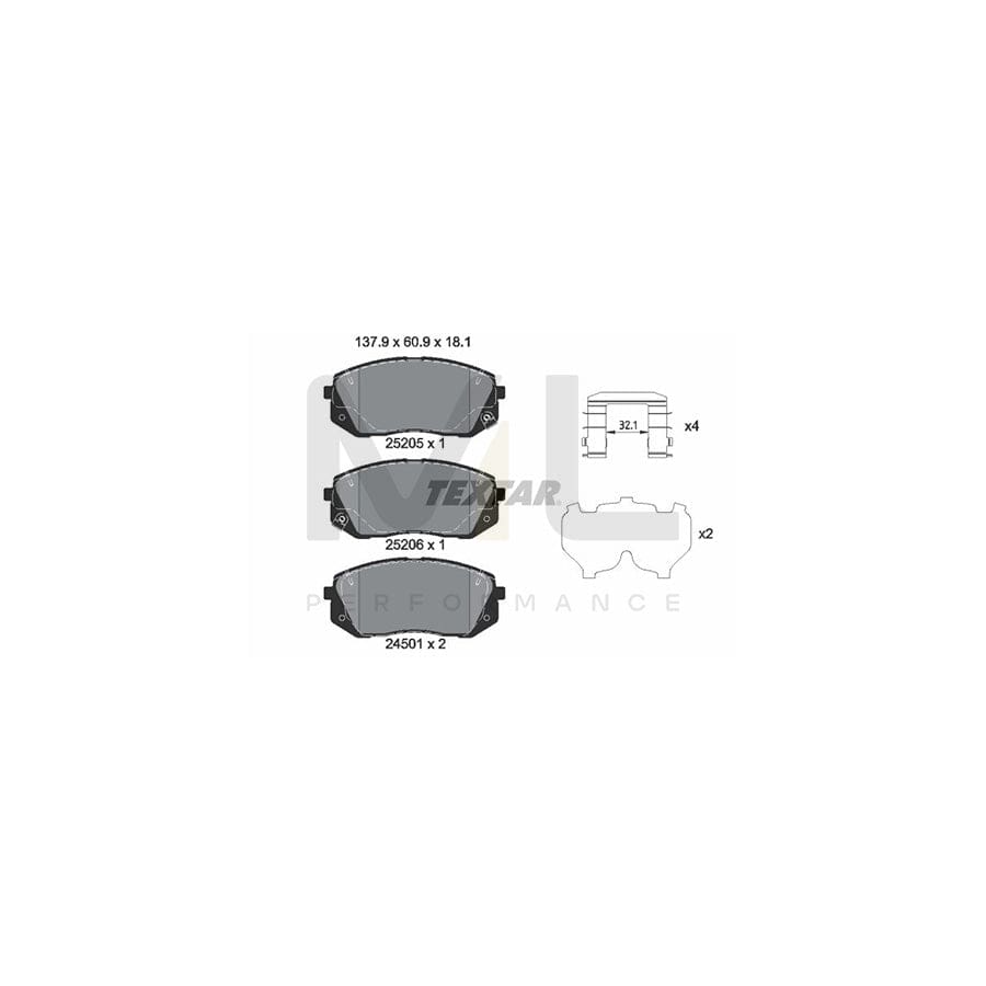 TEXTAR 2520504 Brake pad set with acoustic wear warning, with accessories