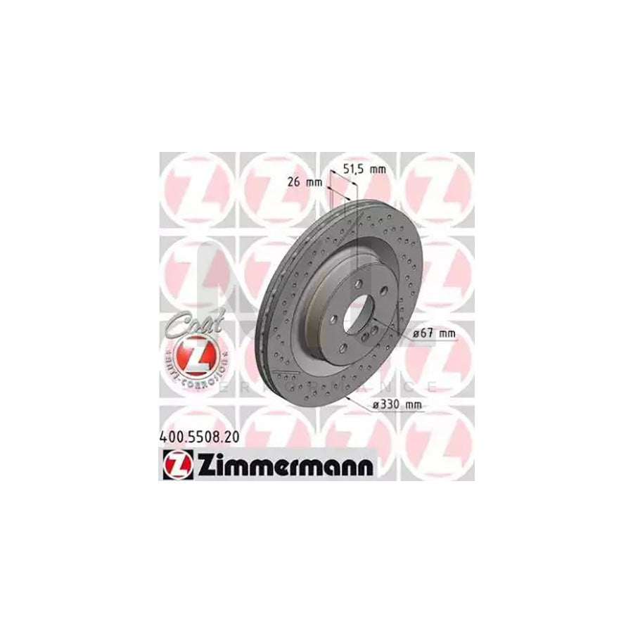 ZIMMERMANN COAT Z 400.5508.20 Brake Disc suitable for MERCEDES-BENZ C-Class Internally Vented, Slotted / Perforated, Coated, High-carbon  - 1 piece