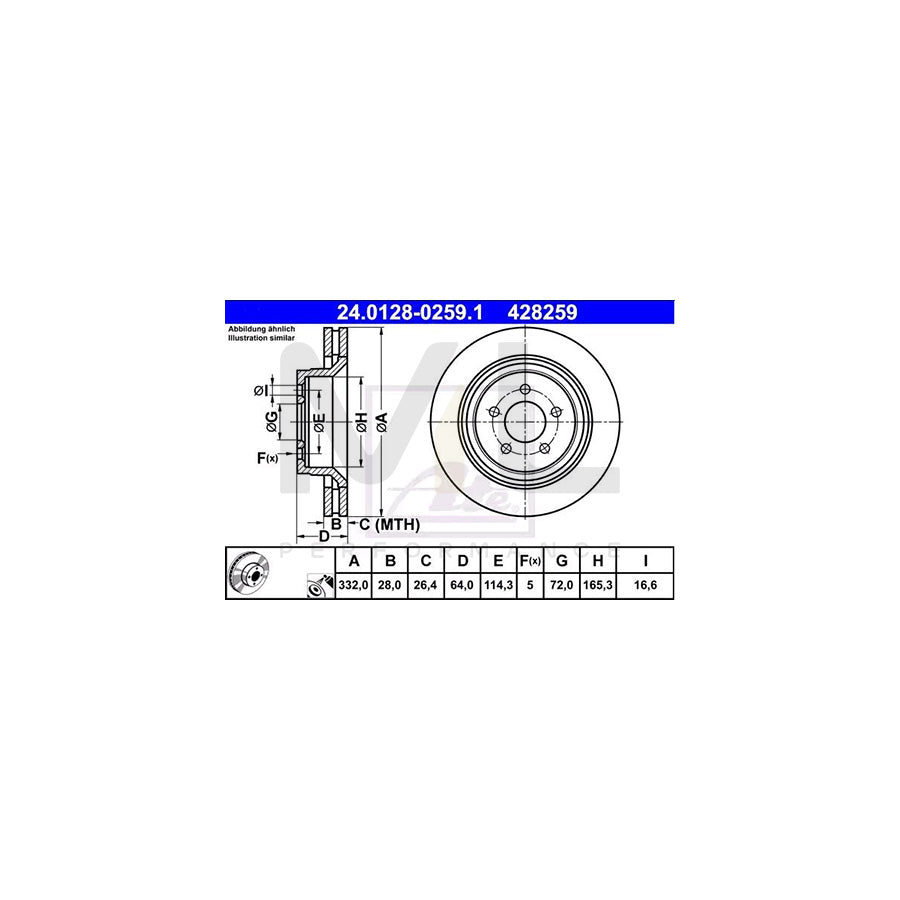 ATE 24.0128-0259.1 Brake Disc for JEEP Cherokee IV (KK) Vented, Coated  - 1 piece