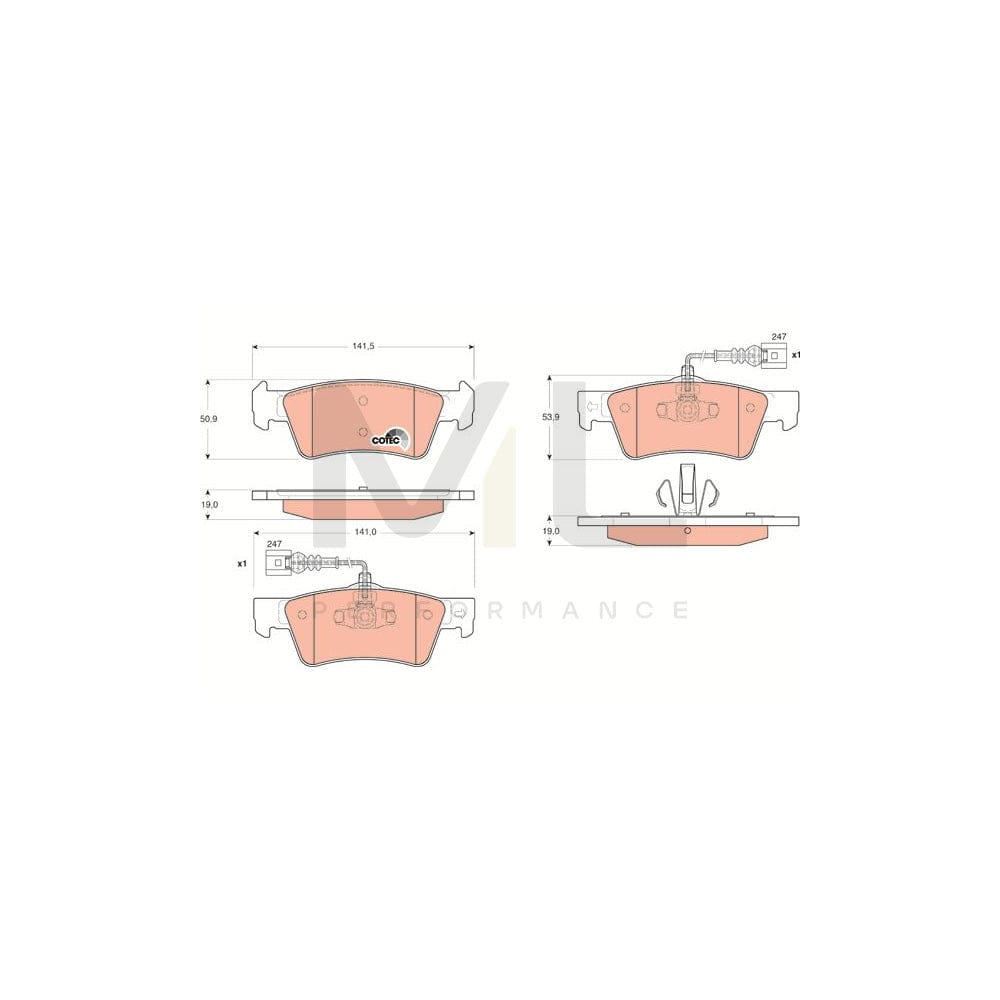 TRW Cotec Gdb1672 Brake Pad Set For Vw Touareg I (7La, 7L6, 7L7) Incl. Wear Warning Contact