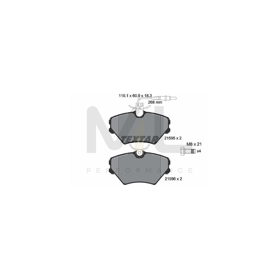 TEXTAR 2159502 Brake pad set for RENAULT Laguna I Hatchback (B56) with integrated wear warning contact, with brake caliper screws