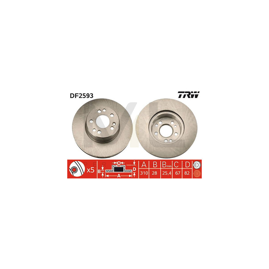 TRW DF2593 Brake Disc suitable for MERCEDES-BENZ S-Class Saloon (W140) Vented  - 1 piece