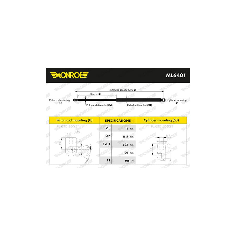 Monroe Ml6401 Tailgate Strut for VW Touareg II(7P5, 7P6)