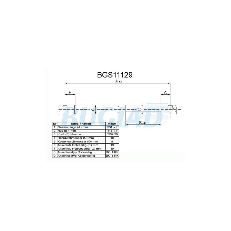 BUGIAD Bgs11129 Tailgate Strut for Audi Tt Roadster (8J9)