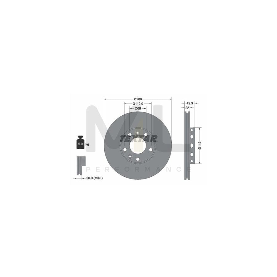 TEXTAR 92152200 Brake Disc Externally Vented, without wheel hub, without wheel studs  - 1 piece