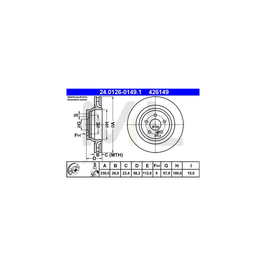 ATE 24.0126-0149.1 Brake Disc Vented, Coated, Alloyed / High-carbon, with bolts/screws  - 1 piece