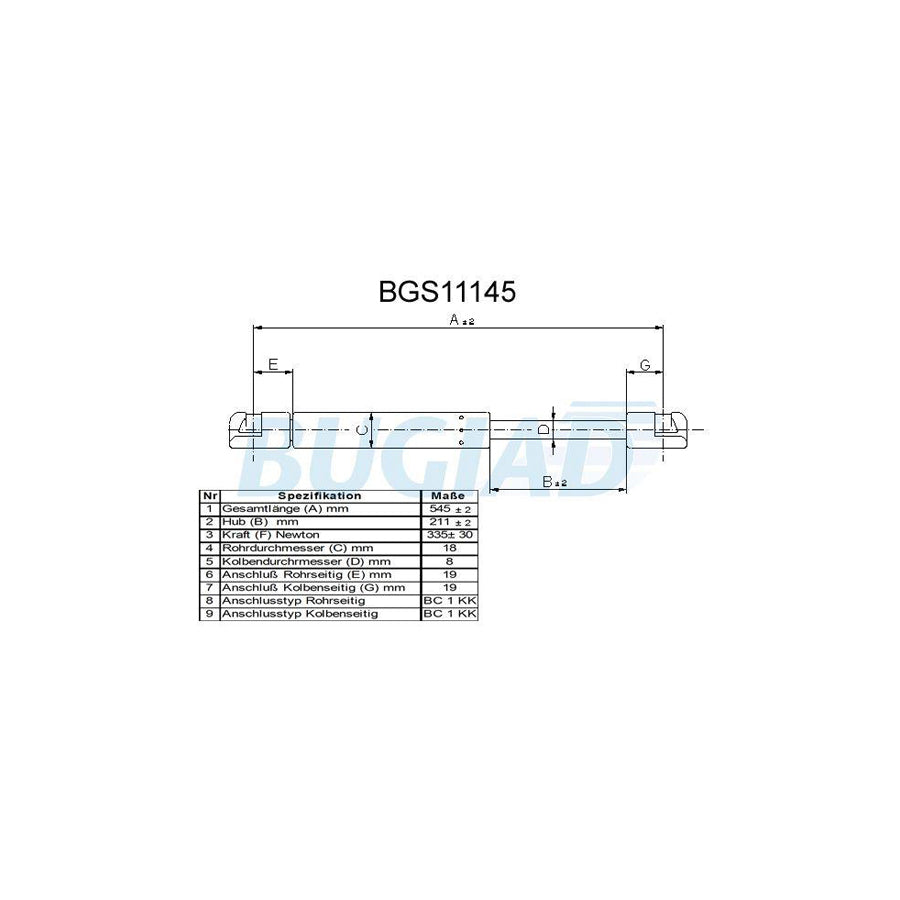 BUGIAD Bgs11145 Tailgate Strut for Ford Fiesta Mk6 Hatchback (Ja8, Jr8)