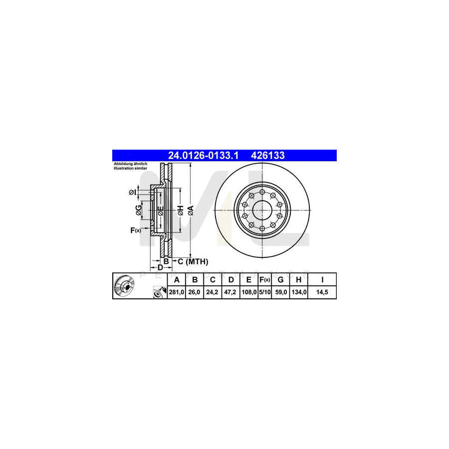 ATE 24.0126-0133.1 Brake Disc Vented, Coated  - 1 piece