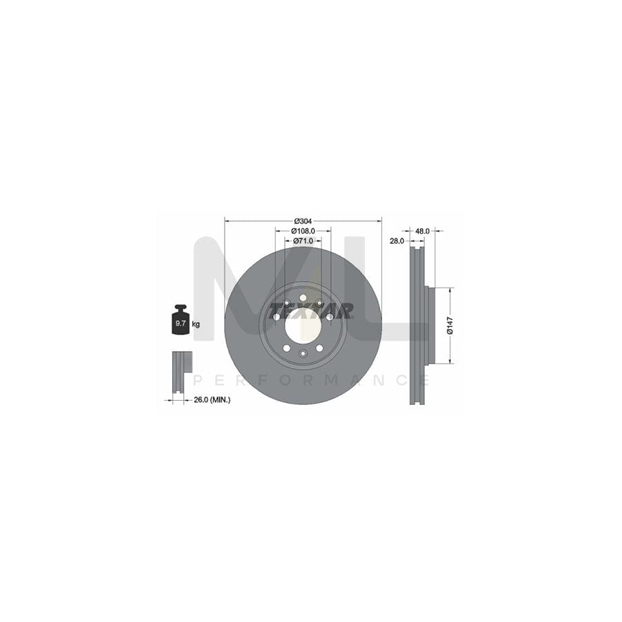 TEXTAR PRO 92157003 Brake Disc Internally Vented, Coated, without wheel hub, without wheel studs  - 1 piece