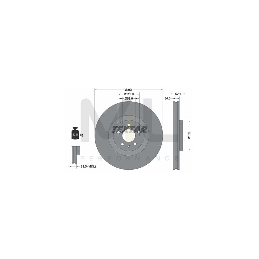TEXTAR PRO 92238203 Brake Disc Internally Vented, Coated, without wheel hub, without wheel studs  - 1 piece