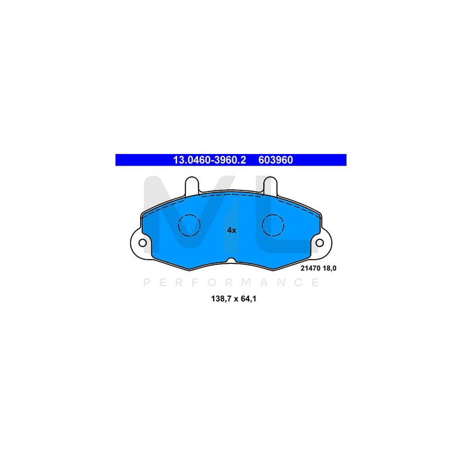 ATE 13.0460-3960.2 Brake pad set for FORD TRANSIT excl. wear warning contact, prepared for wear indicator