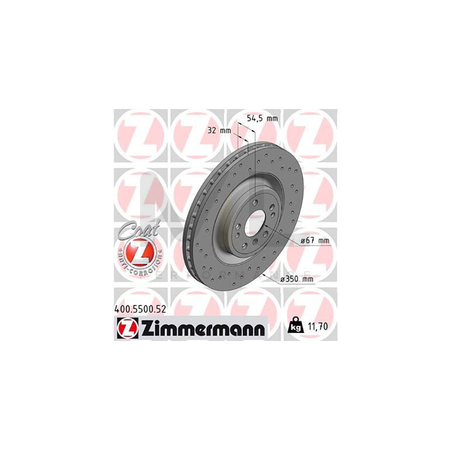 ZIMMERMANN 400.5500.52 Brake Disc Internally Vented, Perforated, Coated, High-carbon  - 1 piece
