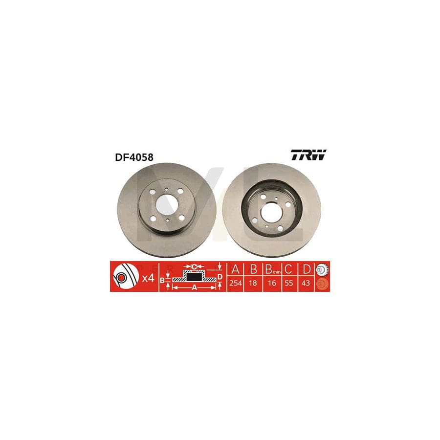 TRW DF4058 Brake Disc Vented, Painted  - 1 piece