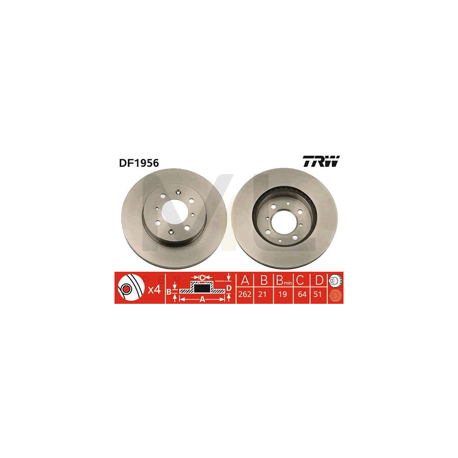 TRW DF1956 Brake Disc Vented  - 1 piece