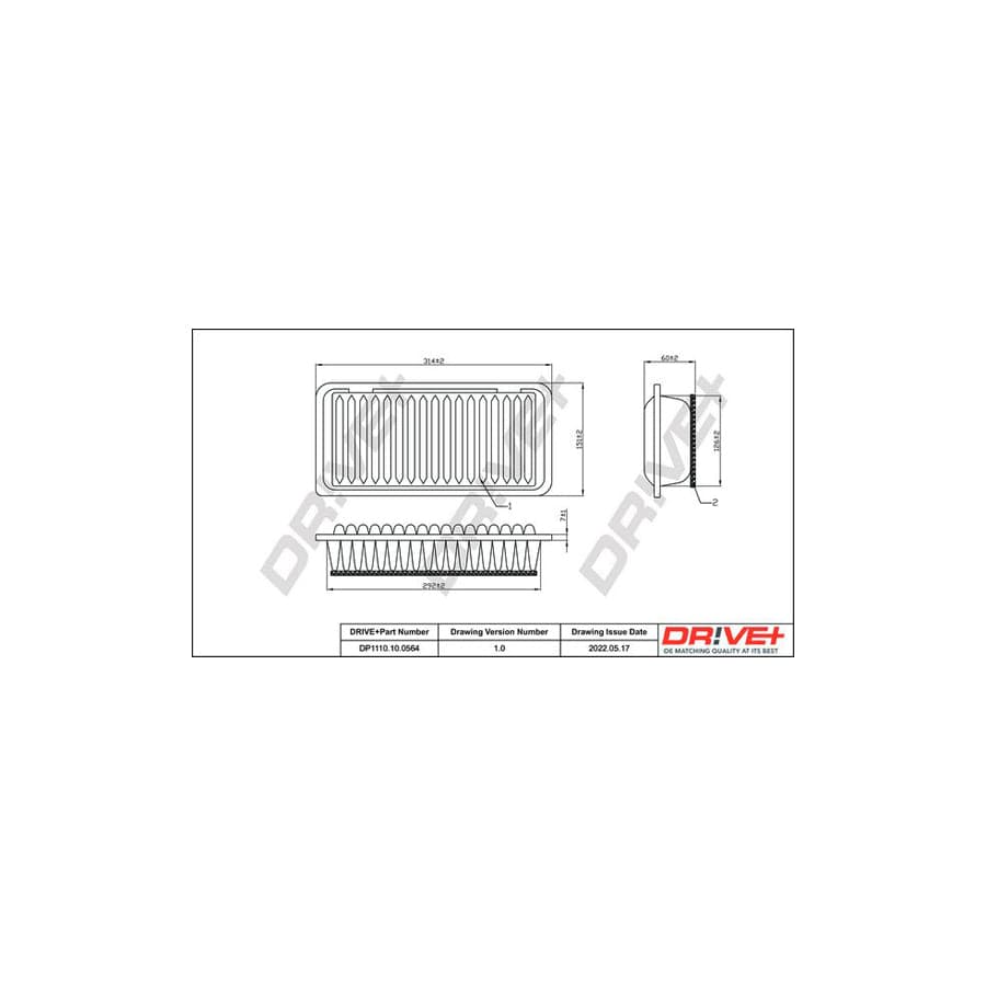 Dr!Ve+ Dp1110.10.0564 Air Filter For Toyota Yaris Ii Hatchback (Xp9)