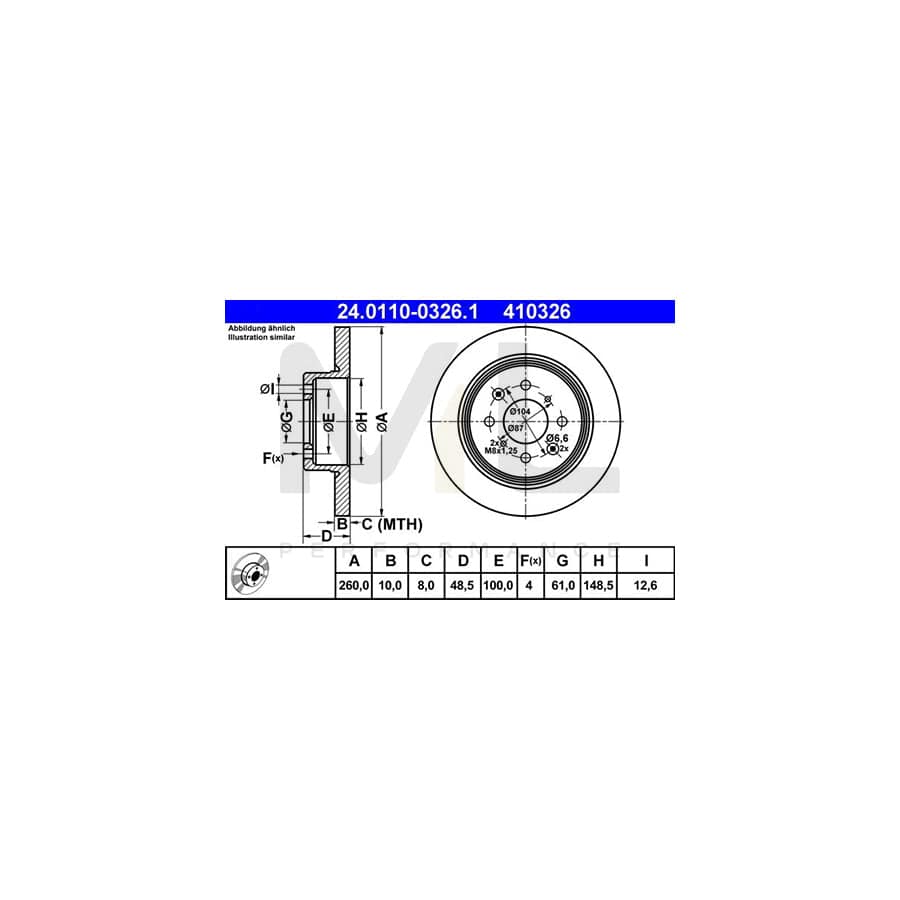 ATE 24.0110-0326.1 Brake Disc for MG MG Solid  - 1 piece