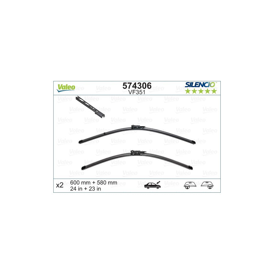 Valeo Silencio Flat Blade Set, Silencio X.Trm 574306 Wiper Blade