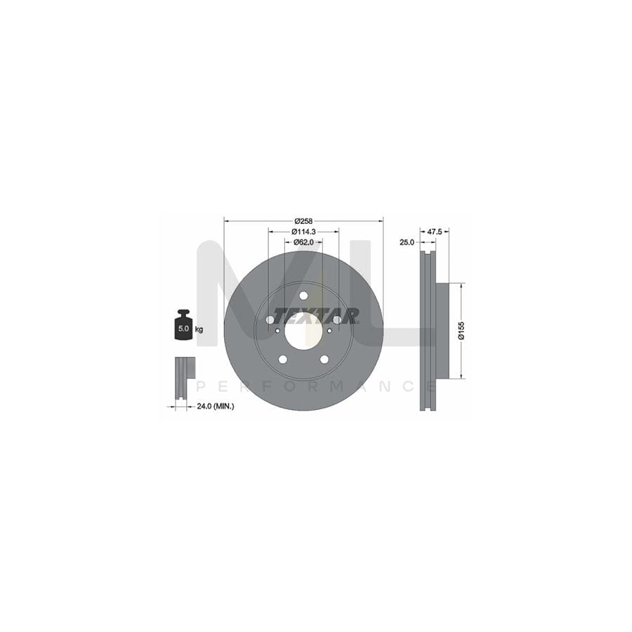TEXTAR 92114400 Brake Disc for TOYOTA MR2 II Coupe (W20) Internally Vented, without wheel hub, without wheel studs  - 1 piece