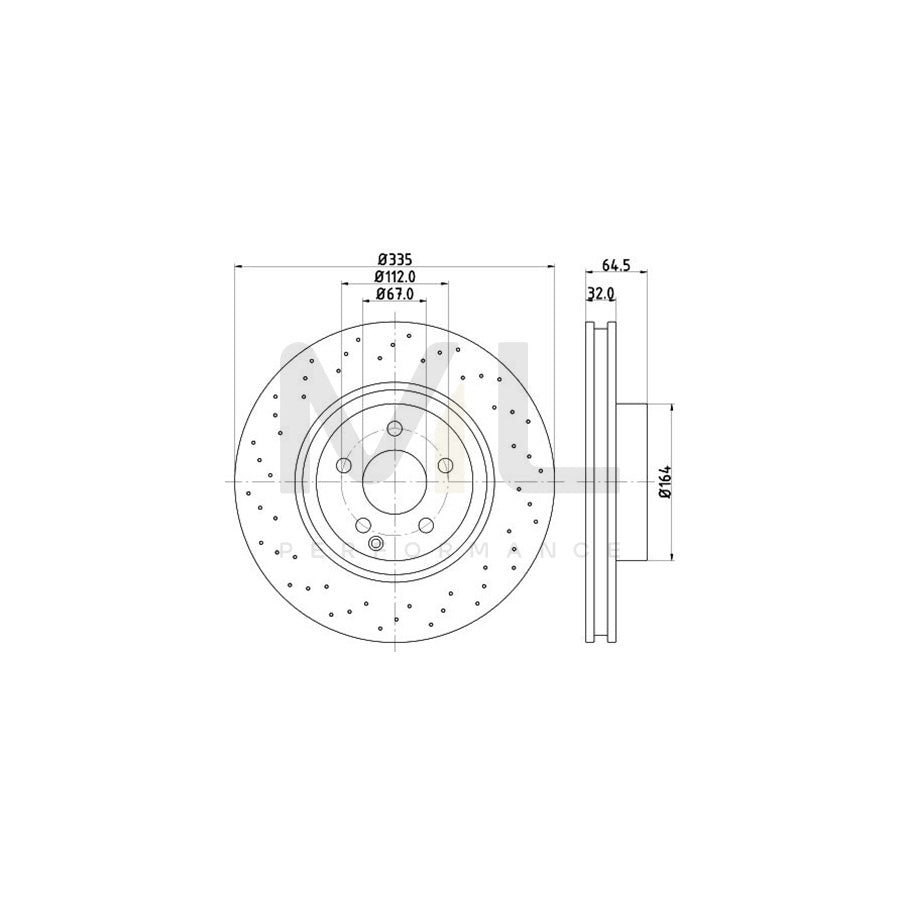 HELLA PRO 8DD 355 115-011 Brake Disc suitable for MERCEDES-BENZ S-Class Internally Vented, Perforated, Coated, without wheel hub, without wheel studs | ML Performance Car Parts