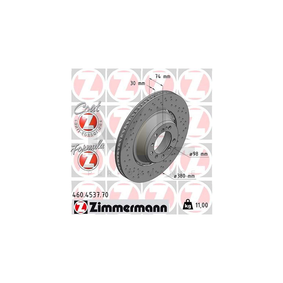 ZIMMERMANN 460.4537.70 Brake Disc Perforated, Two-piece brake disc, Vented, Coated, Alloyed / High-carbon