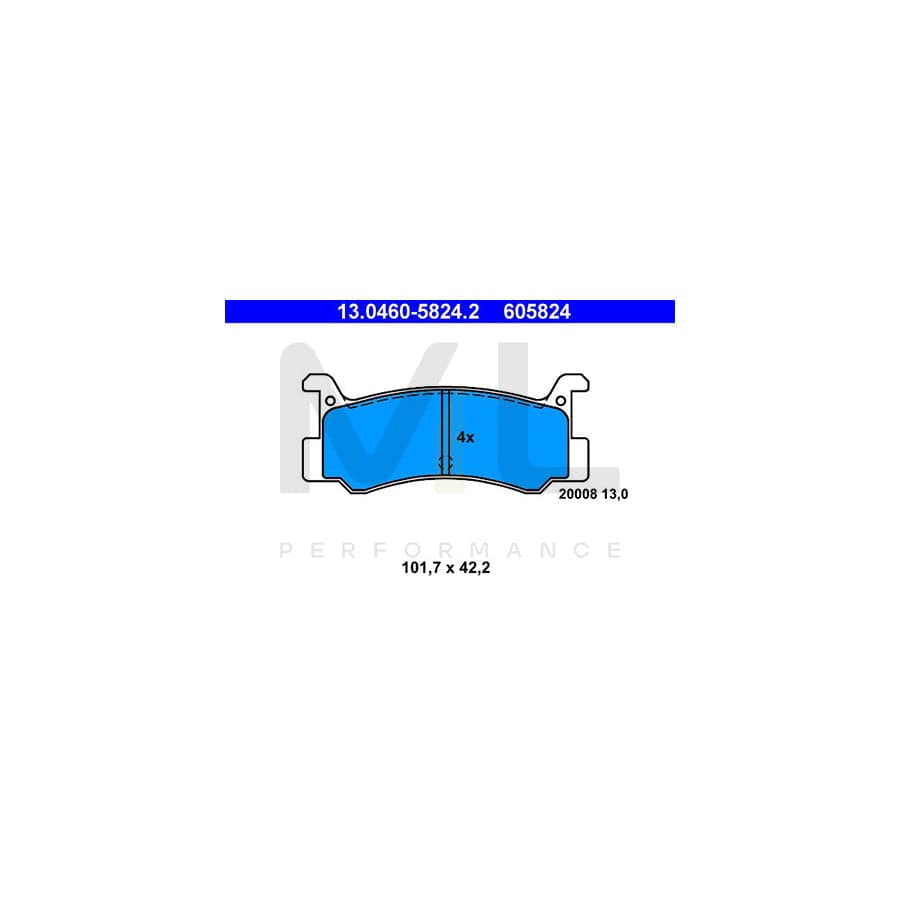 ATE 13.0460-5824.2 Brake pad set excl. wear warning contact, not prepared for wear indicator