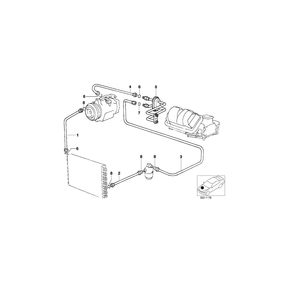 Genuine BMW 64538391166 E31 Suction Pipe Evaporator-Compressor (Inc. 840i)