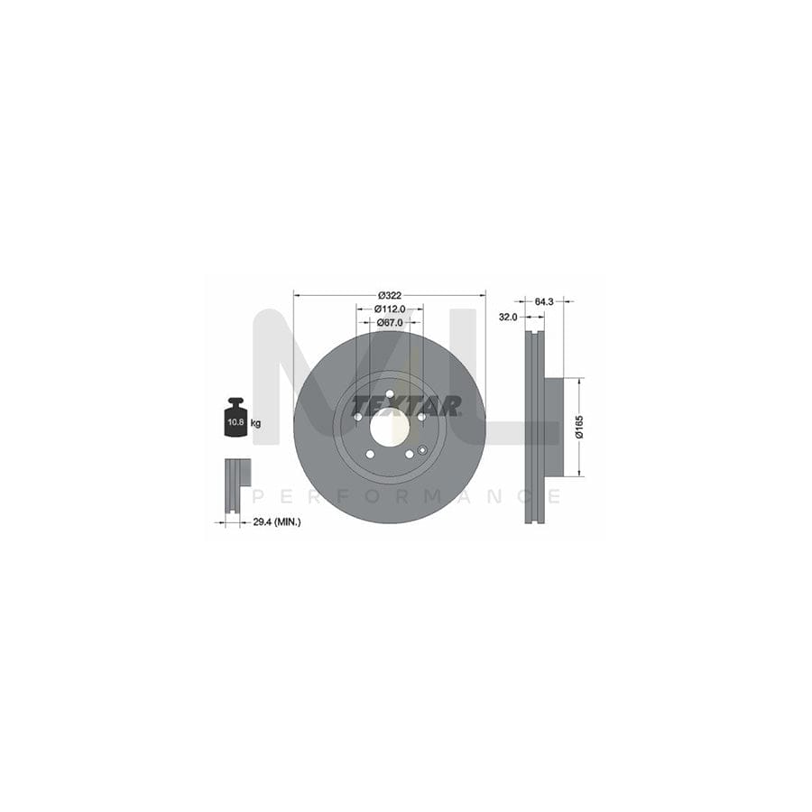 TEXTAR PRO 92163503 Brake Disc Internally Vented, Coated, without wheel hub, without wheel studs  - 1 piece