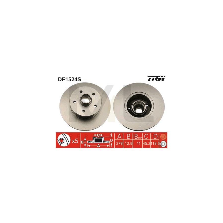TRW DF1524S Brake Disc for Solid, Painted  - 1 piece
