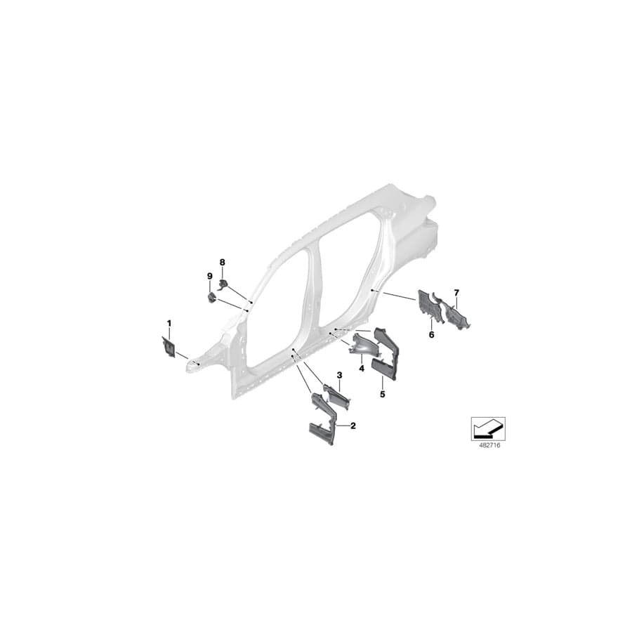 Genuine BMW 41007429658 F39 Shaped Part B-Pillar Inner Front Right (Inc. X2 18dX, X2 20i & X2 25dX)