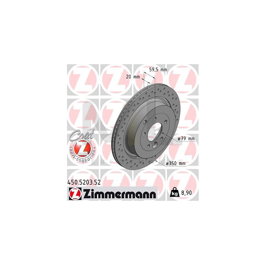 ZIMMERMANN SPORT COAT Z 450.5203.52 Brake Disc Externally Vented, Perforated, Coated, High-carbon  - 1 piece