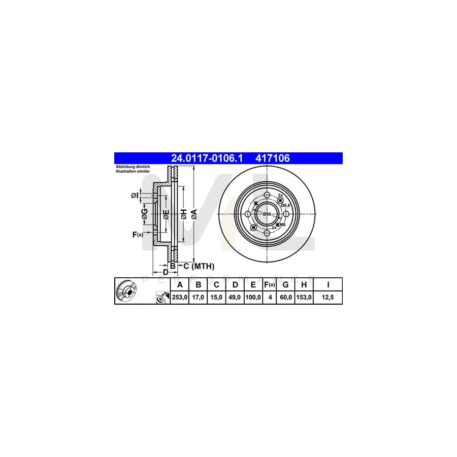 ATE 24.0117-0106.1 Brake Disc Vented, Coated  - 1 piece