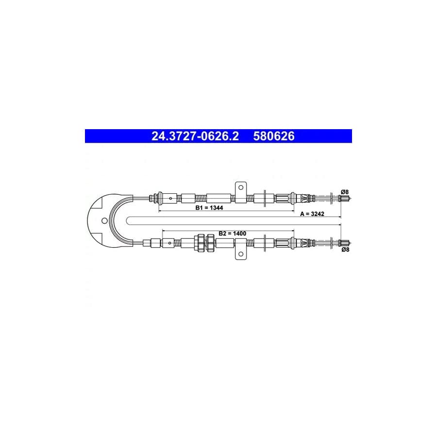 ATE 24.3727-0626.2 Hand Brake Cable for Ford Fiesta Mk3 Hatchback (Gfj)