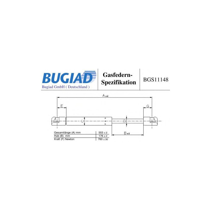 BUGIAD Bgs11148 Tailgate Strut for Ford Mondeo Mk4 Hatchback (Ba7)