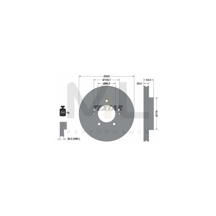 TEXTAR 92147300 Brake Disc for KIA Sorento I (JC) Internally Vented, without wheel hub, without wheel studs  - 1 piece