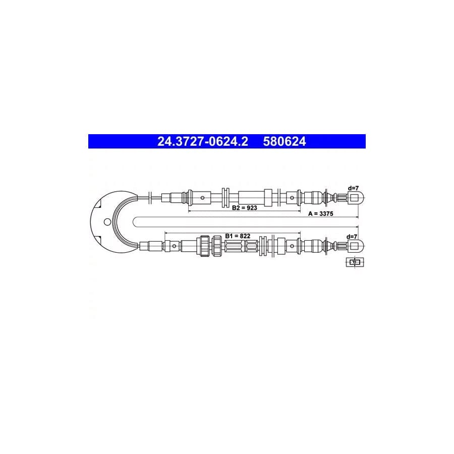 ATE 24.3727-0624.2 Hand Brake Cable for Ford Sierra