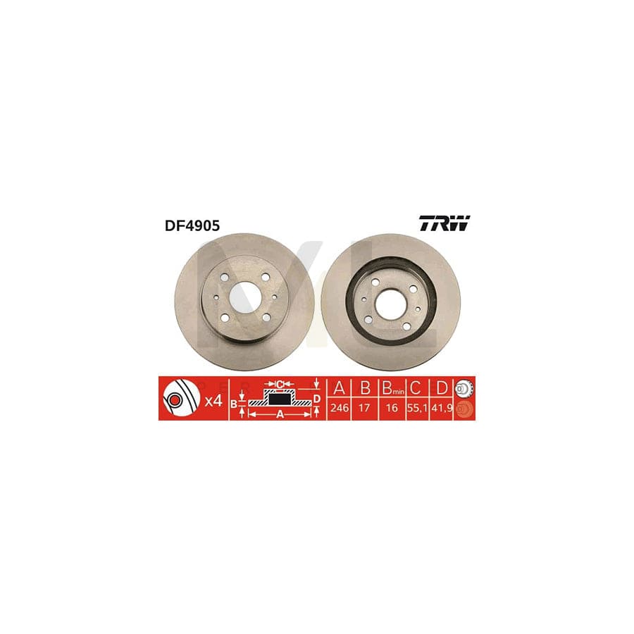 TRW DF4905 Brake Disc Vented, Painted  - 1 piece