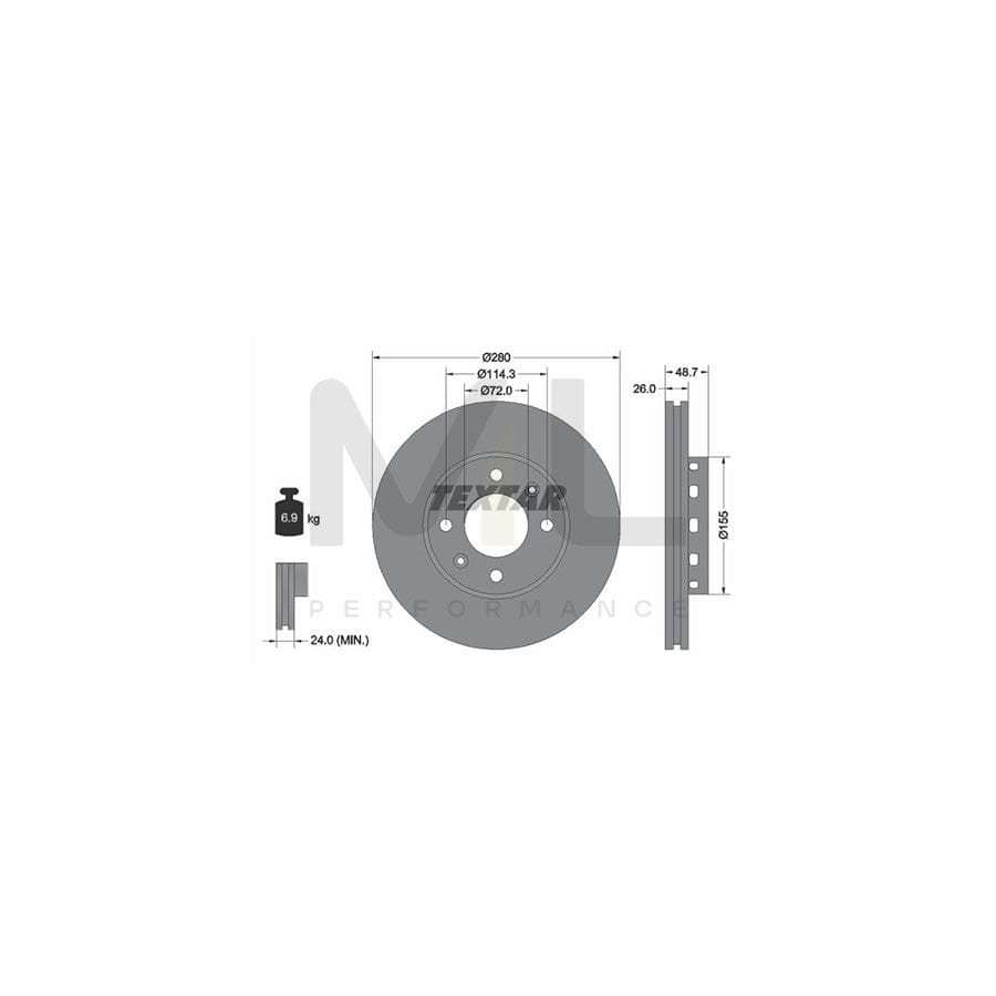 TEXTAR 92131700 Brake Disc for KIA Carens II (FJ) Externally Vented, without wheel hub, without wheel studs  - 1 piece