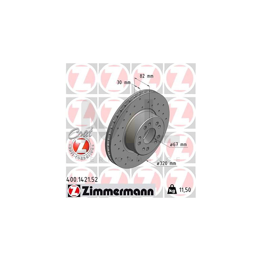 ZIMMERMANN SPORT COAT Z 400.1421.52 Brake Disc suitable for MERCEDES-BENZ S-Class Internally Vented, Perforated, Coated, High-carbon  - 1 piece