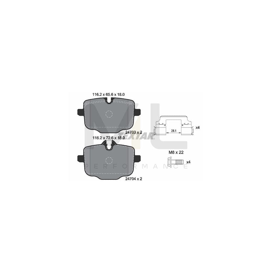 TEXTAR 2470381 Brake pad set epad, prepared for wear indicator, with brake caliper screws, with accessories