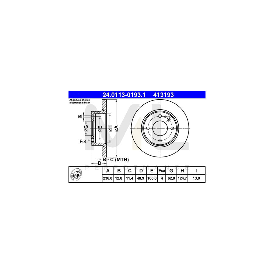ATE 24.0113-0193.1 Brake Disc for SKODA FAVORIT Solid  - 1 piece