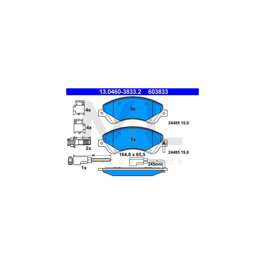 ATE 13.0460-3833.2 Brake pad set for FORD TRANSIT incl. wear warning contact, with brake caliper screws, with accessories