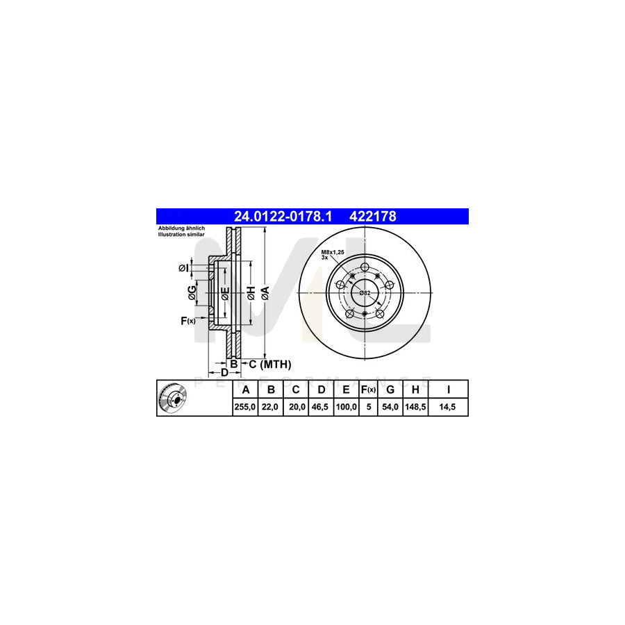 ATE 24.0122-0178.1 Brake Disc for TOYOTA Celica V Coupe (T180) Vented  - 1 piece