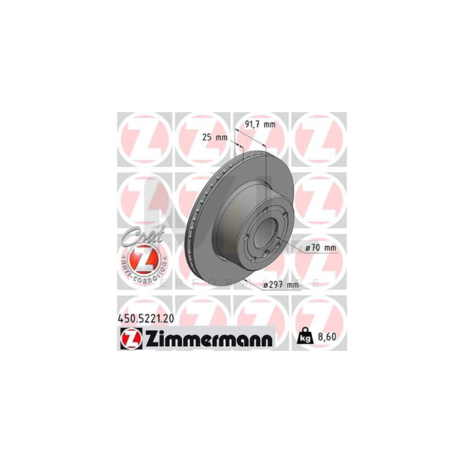 ZIMMERMANN 450.5221.20 Brake Disc for LAND ROVER Discovery II (L318) Externally Vented, Coated, High-carbon  - 1 piece