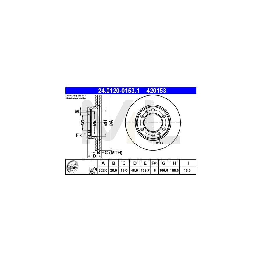ATE 24.0120-0153.1 Brake Disc for TOYOTA LAND CRUISER Vented, Coated  - 1 piece