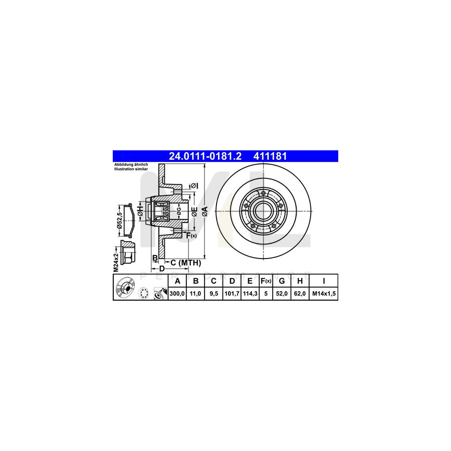 ATE 24.0111-0181.2 Brake Disc for RENAULT Laguna III Coupe (DT) Solid, Coated, with ABS sensor ring, with wheel bearing  - 1 piece
