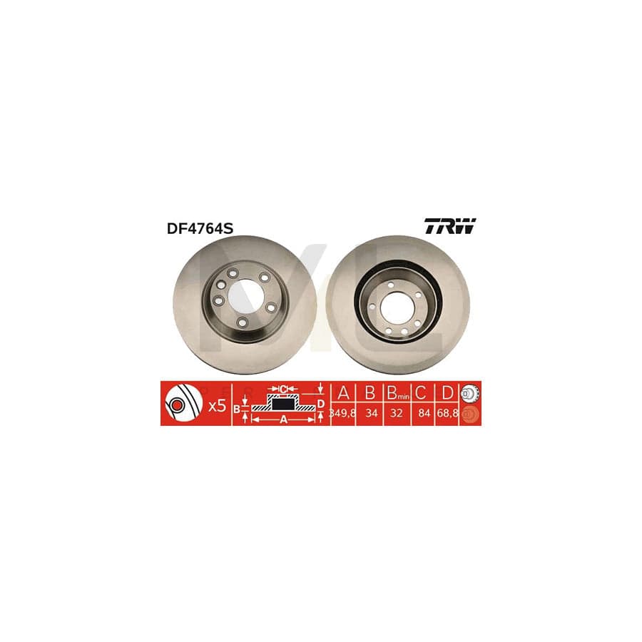 TRW DF4764S Brake Disc Vented, Painted, High-carbon