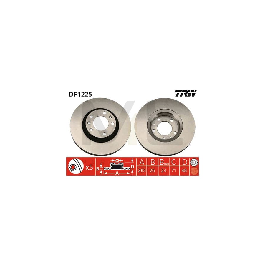 TRW DF1225 Brake Disc Vented, Painted, High-carbon, with bolts/screws  - 1 piece