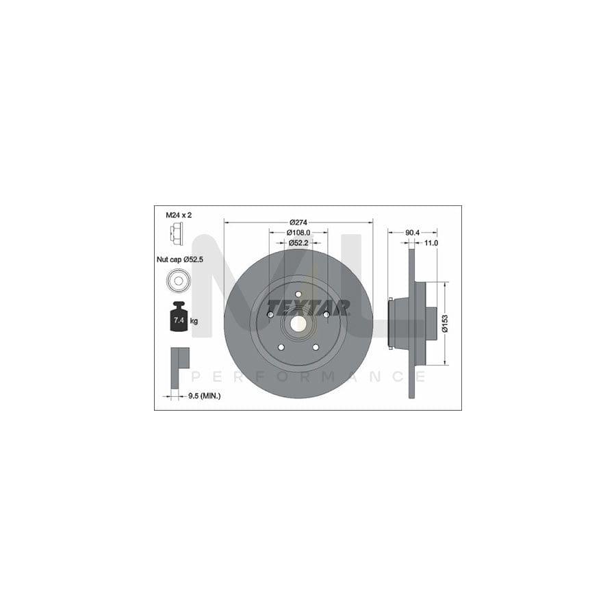 TEXTAR 92329403 Brake Disc Solid, Coated, with ABS sensor ring, with wheel bearing, with wheel hub, without wheel studs