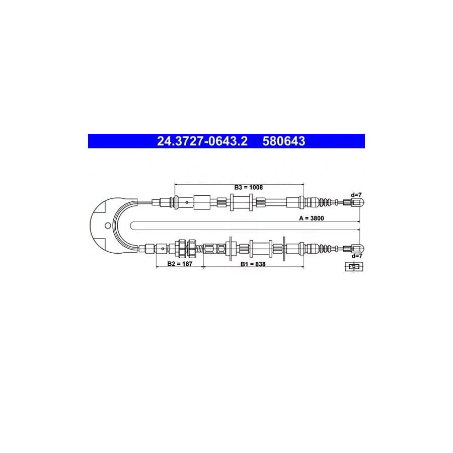 ATE 24.3727-0643.2 Hand Brake Cable for Ford Scorpio